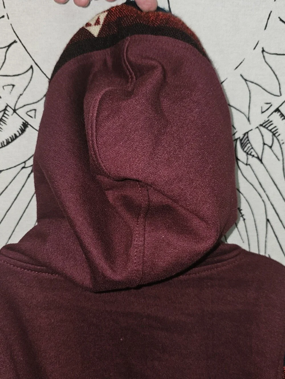 Boy's Sz 4 Maroon Native American Hoodie with Embroidered Wolf - Handmade